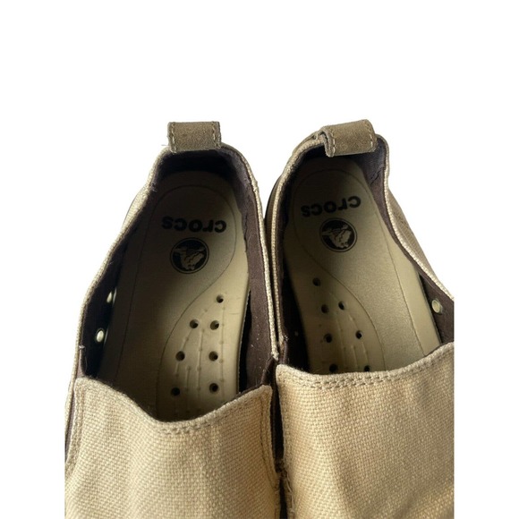 Crocs Walk 11270 Canvas Slip On Mens Boat Shoes Loafers Tan Khaki Size M10 - Picture 5 of 8